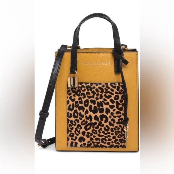 NWT Marc Jacobs Micro Mini Pebbled Leather Tote Mustard Yellow w/ Leopard Pocket - Picture 6 of 13